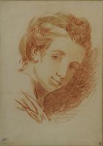 École FRANÇAISE du XIXe.Portrait de jeune femme.Sanguine. Signature apocryphe "Bonnet".31...