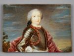 École FRANÇAISE DU XVIIIe.Portrait d'homme en armure, miniature.Gouache.4,6 x 6,4...
